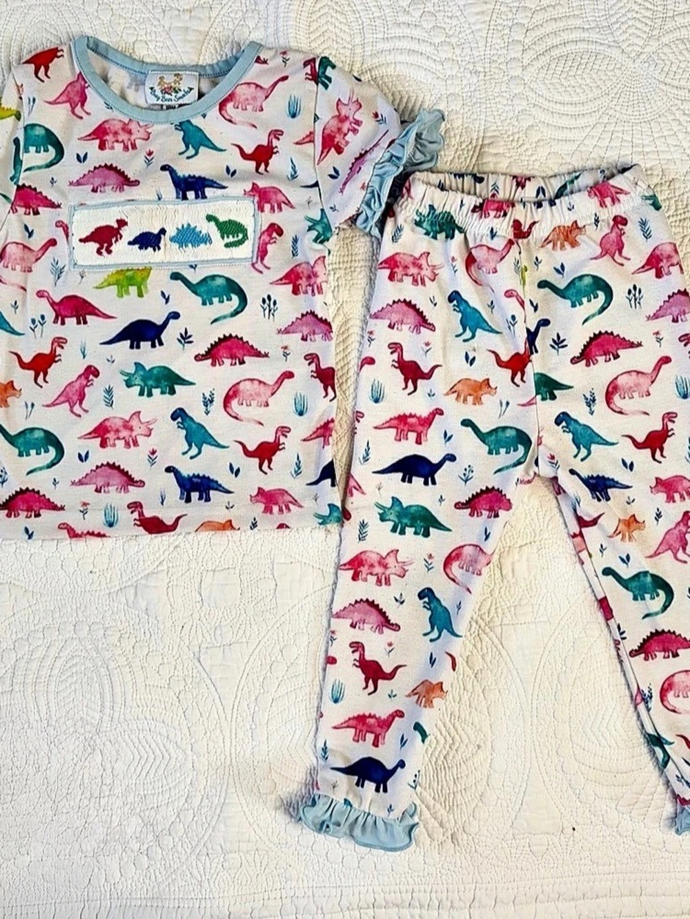 Busy Bee Smocks Dinosaur Print Matching Set Baby 18M